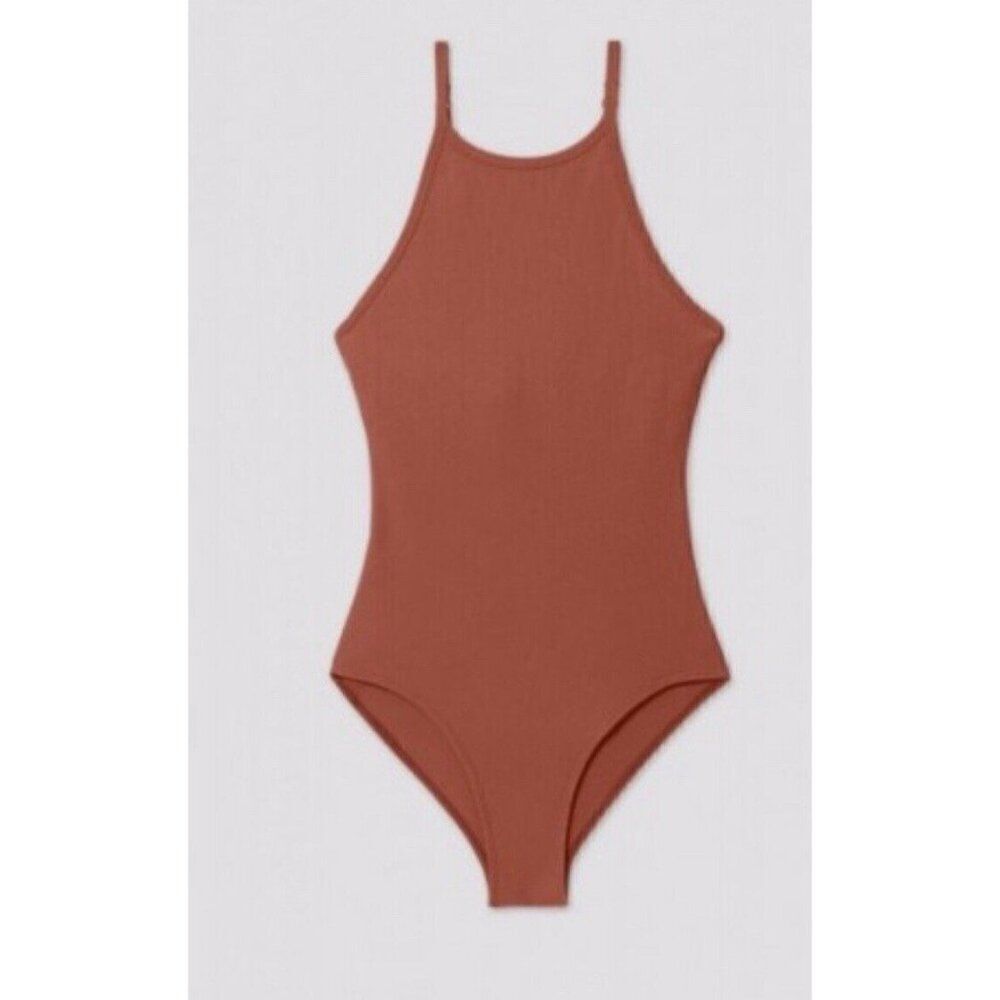 Girlfriend Collective Solid Russet Burnt Orange Copper Tank Bodysuit Open back